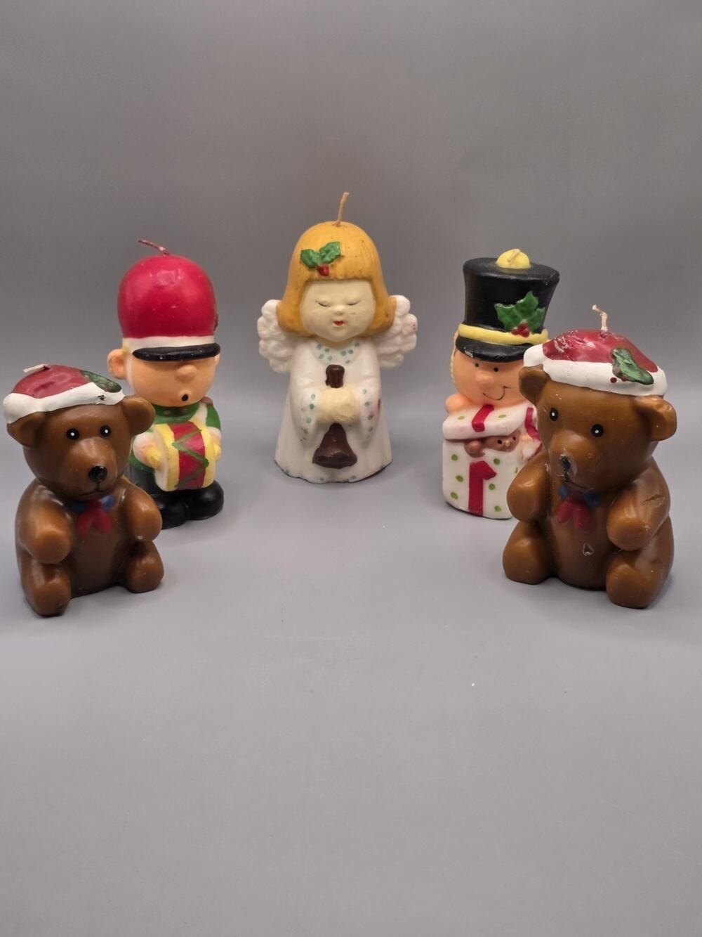 Vintage Christmas Novelty Figure Candle Lot of 5 Angel Toy Soldier Bears Snowman